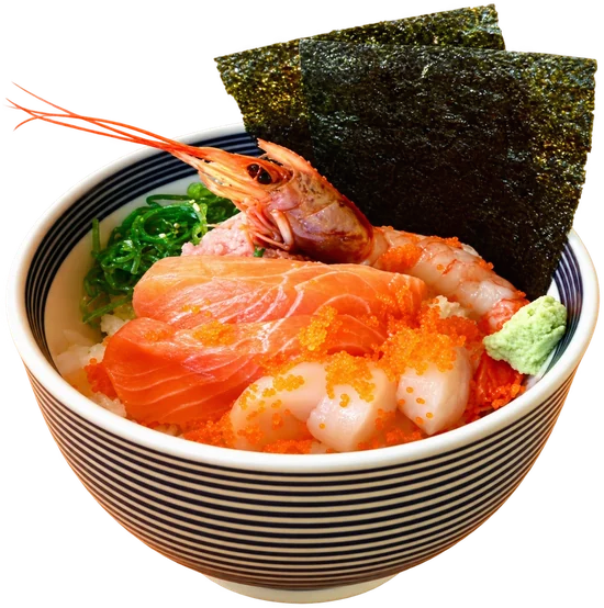 Nagomi sashimi bowl: negitoro, salmon (2pc), shrimp, scallops, tobiko