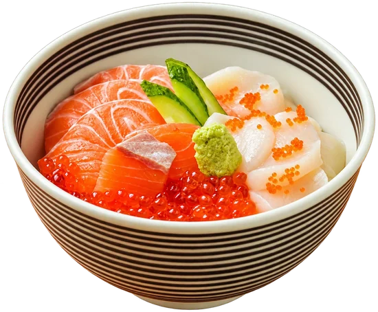 Rainbow Trio: salmon, scallops, salmon roe, tobiko, cucumber